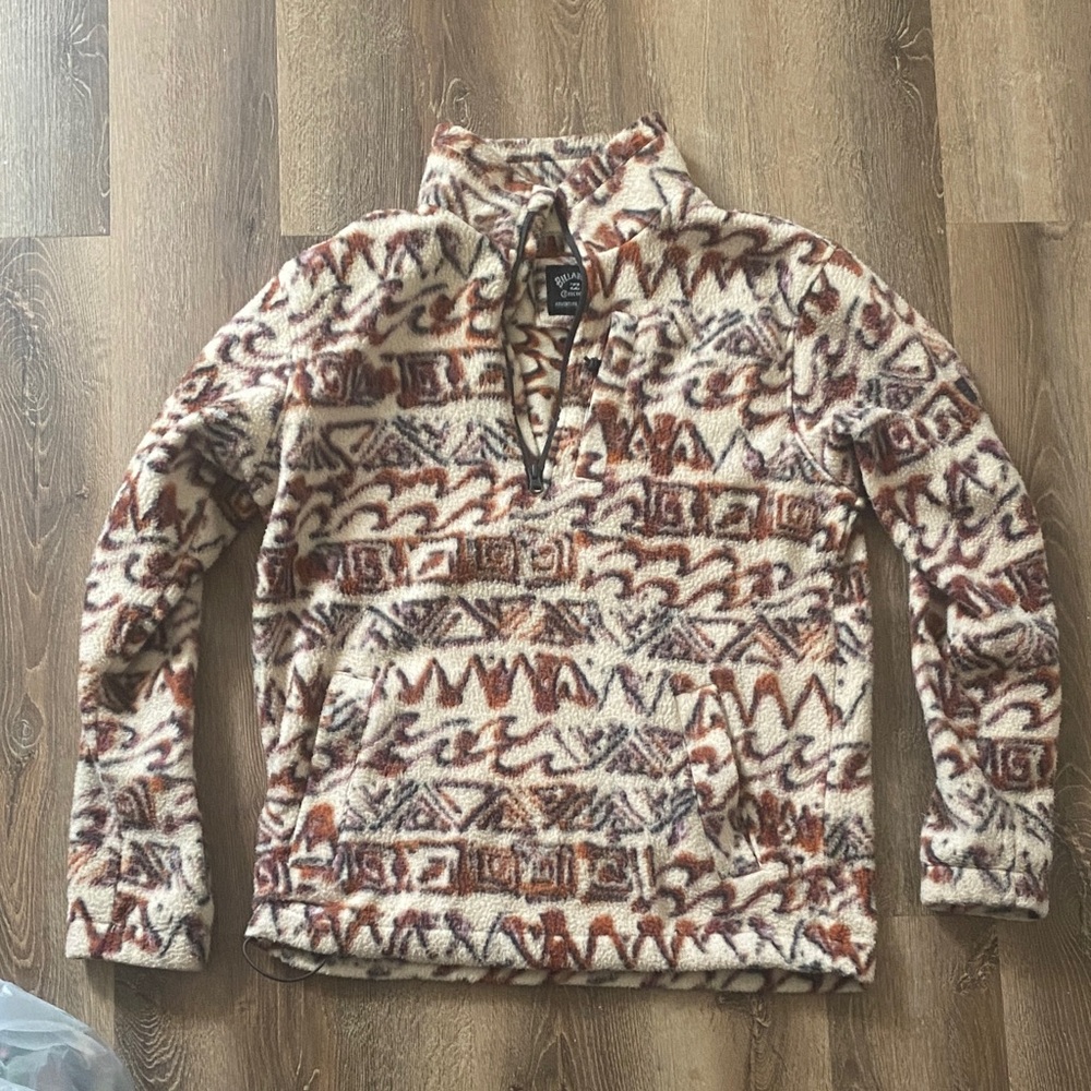 Billabong Men's Zip Up Sweater - Cream and Brown